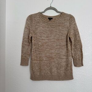 Talbots Gold Metallic Shimmer Sequin 3/4 Sleeve Sweater